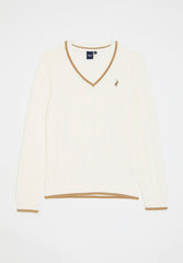Polo Boys V-Neck Cable Knit Jersey In Off White
