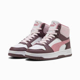 Puma Girls Rebound Slam Mid Junior Shoes In White & Rosewood