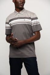 Polo Mens Stripe Golfer In Brown