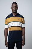 Polo Mens Stripe Golfer In Navy & Mustard