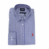 Polo Mens Long Sleeve Small Check Shirt In Navy & White