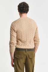 Gant Mens Cotton Cable Crew Neck Sweater Khaki