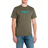 Replay Mens Print Short Sleeve T-Shirt In Olive