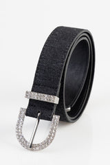 Sissyboy Womens Denim Belt With Diamante Hardware In Black