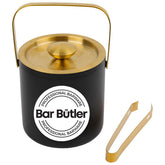 Bar Butler Double Wall Ice Bucket With Tong In Black/Gold