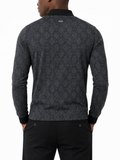 Polo Mens Argyle Jacquard Long Sleeve Mercerised Golfer In Navy And Black