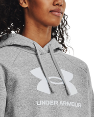 Under Armour Women Rival Fleece Big Logo Hoodie Gray Light Heather/White