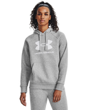 Under Armour Women Rival Fleece Big Logo Hoodie Gray Light Heather/White