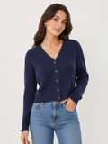 Stella Morgan Long Sleeve Cardigan Round Neck Cropped In Navy