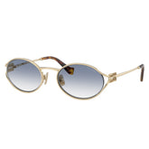 Miu Miu Womens Oval Metal Frame Sunglasses In Gold/Light Blue