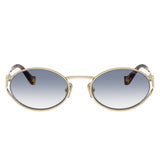 Miu Miu Womens Oval Metal Frame Sunglasses In Gold/Light Blue