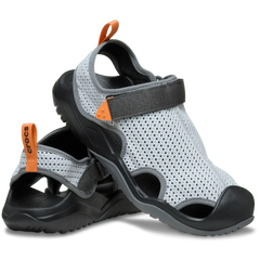 Crocs Unisex Swiftwater Mesh Deck Sandals In Grey & Black