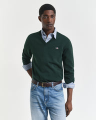 Gant Mens Classic Cotton V-Neck In Green