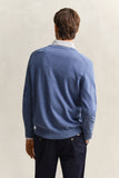 Gant Classic Cotton V-Neck Sweater In Denim
