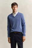 Gant Classic Cotton V-Neck Sweater In Denim