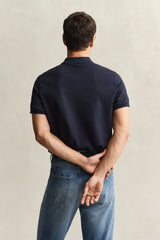 Gant Mans Regular Shield Short Sleeve Pique Polo Shirt In Navy