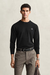Gant Mens Classic Cotton C-Neck Crew Top Sweater In Black