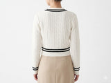 Sissy boy Womens V-Neck Cable Knit Jersey In White