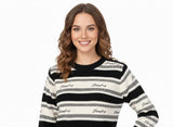 Sissy boy Womens Striped Jersey With Braiding In Black & White