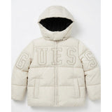 Guess Girls Hooded Long Sleveed Puffer In Stone