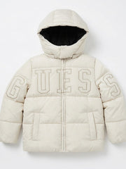 Guess Girls Hooded Long Sleveed Puffer In Stone