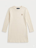 Polo Girls Casey Rib Long Sleeved Dress In Marsh Mallow