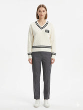 Sissy boy Womens V-Neck Cable Knit Jersey In White