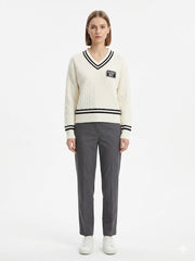 Sissy boy Womens V-Neck Cable Knit Jersey In White