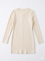 Polo Girls Casey Rib Long Sleeved Dress In Marsh Mallow