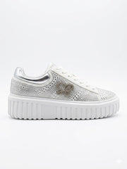 Sissy boy Womens Platform Sneaker With Bling Detail In White