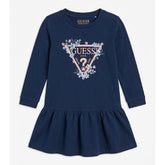 Guess Girls Long Sleeve Interlock Dress In Navy
