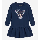 Guess Girls Long Sleeve Interlock Dress In Navy