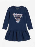Guess Girls Long Sleeve Interlock Dress In Navy