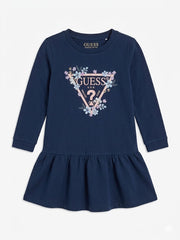 Guess Girls Long Sleeve Interlock Dress In Navy