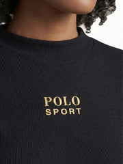 Polo Womens Luna Long Sleeve Ribbed Sport T-Shirt In Black