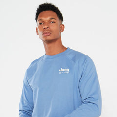 Jeep Mens Logo Applique Ranglan Crewneck Mid Blue