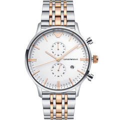Emporio Armani Classic Chronograph Quartz White Dial Two-Tone Mens Watch AR0399