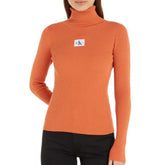 Calvin Klein J221688 Badge Roll Neck Sweater Orange