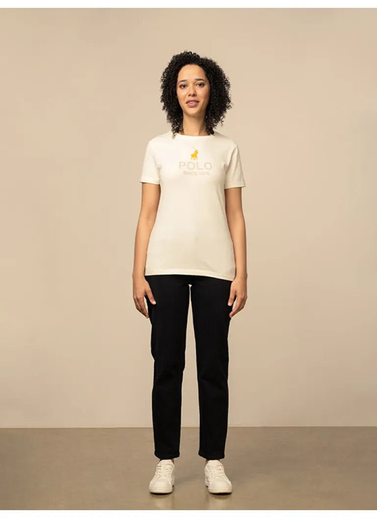 Polo Wmn Anna Printed Ss T-Shirt Off White