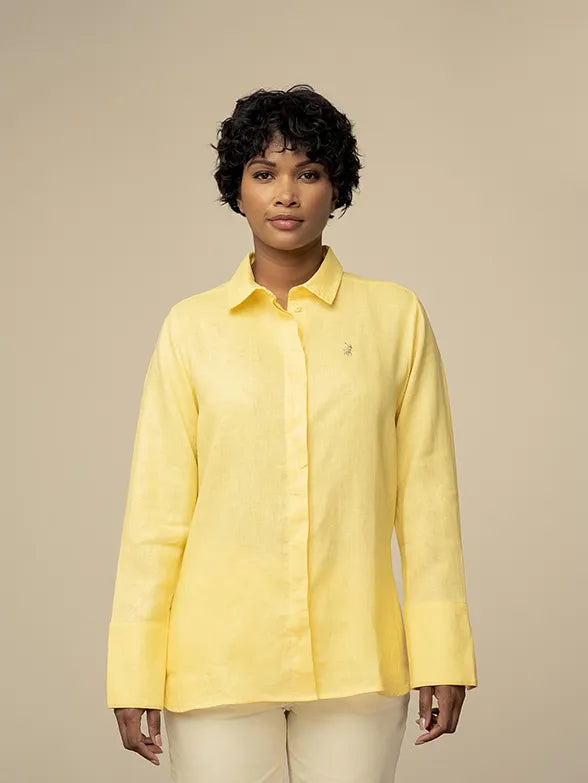 Polo Wmn Lilian Ls Linen Shirt Yellow