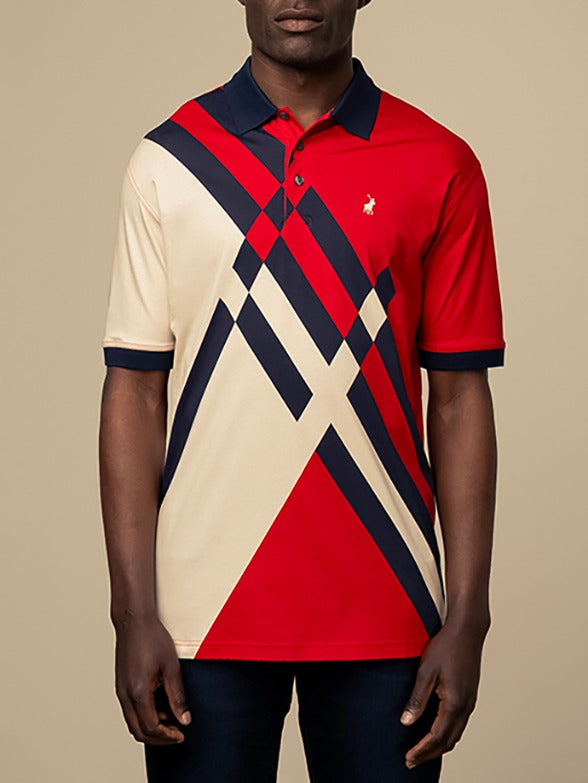 Polo Mens Colorblock Printed Mercerised Golfer In Red