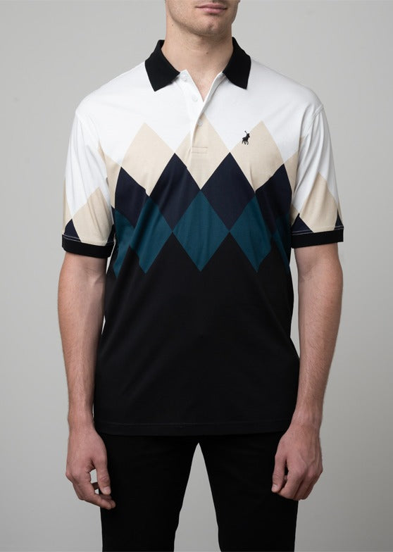 Polo Mens Argyle Printed Golfer In Navy