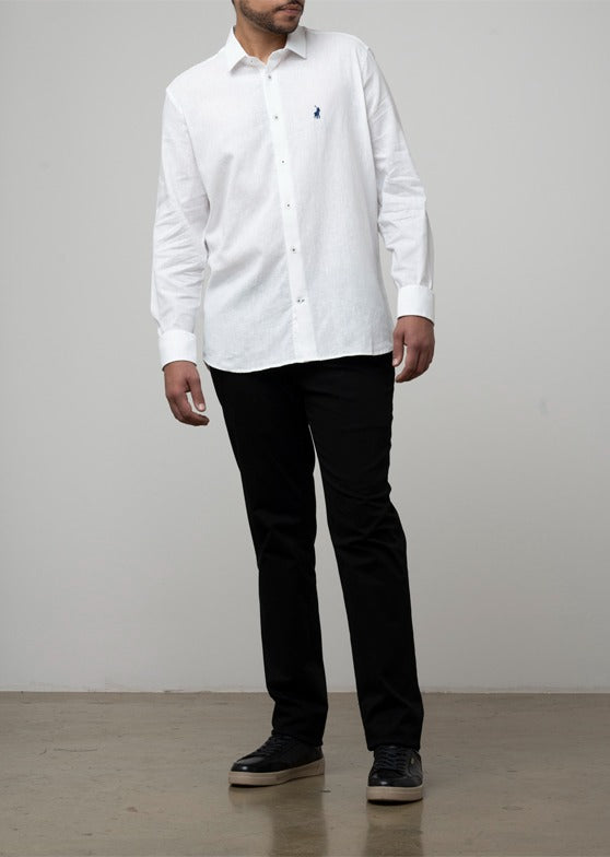 Polo Plain Linen Shirt For Men In White