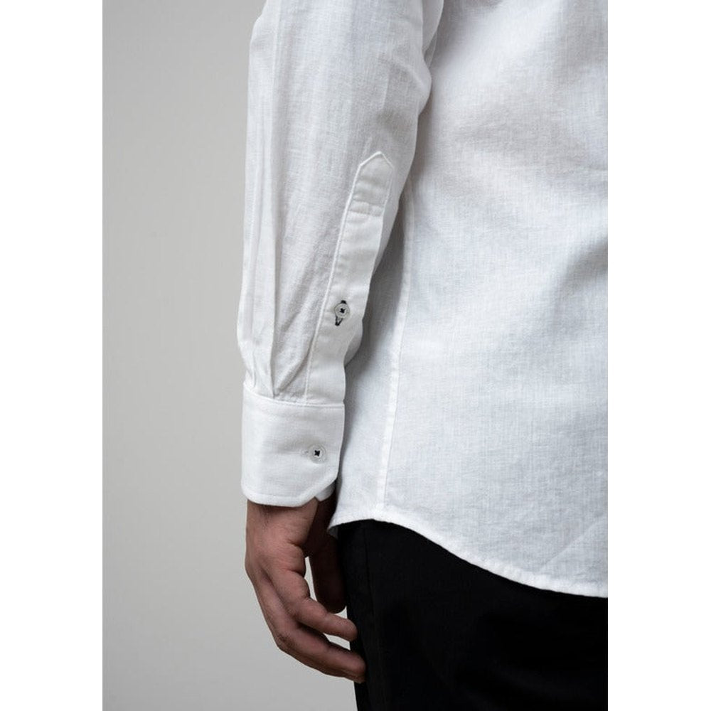 Polo Mens Long Sleeve Plain Linen Shirt In White