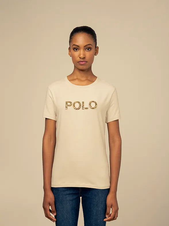 Polo Womens Anele Short Sleeve Embelished T-Shirt Putty