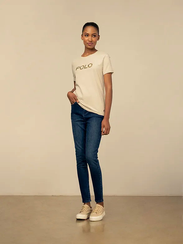 Polo Womens Anele Short Sleeve Embelished T-Shirt Putty