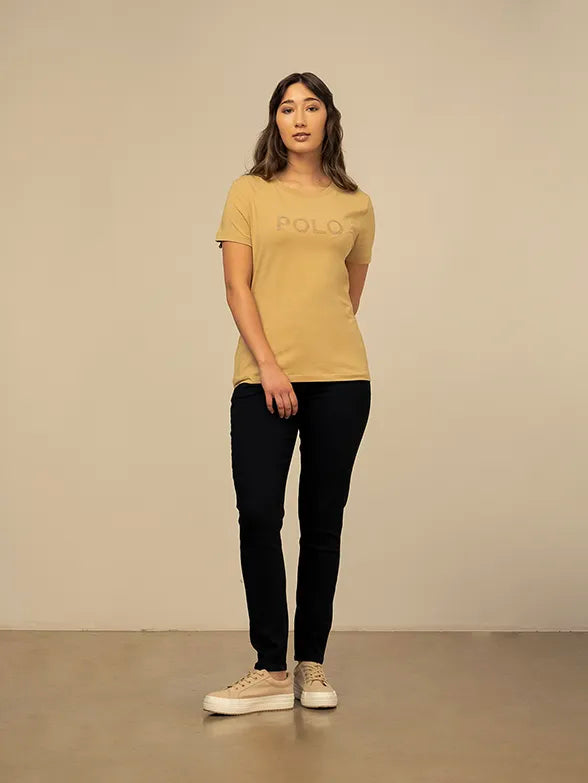 Polo Womens Lily Short Sleeve Beaded T-Shirt Stone