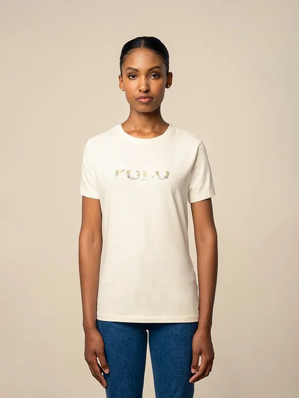 Polo Womens Mbali Short Sleeve Sequin T-Shirt Off White