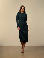 Polo Womens Lara Long Sleeve Fit & Flare Rib Dress Dark Green