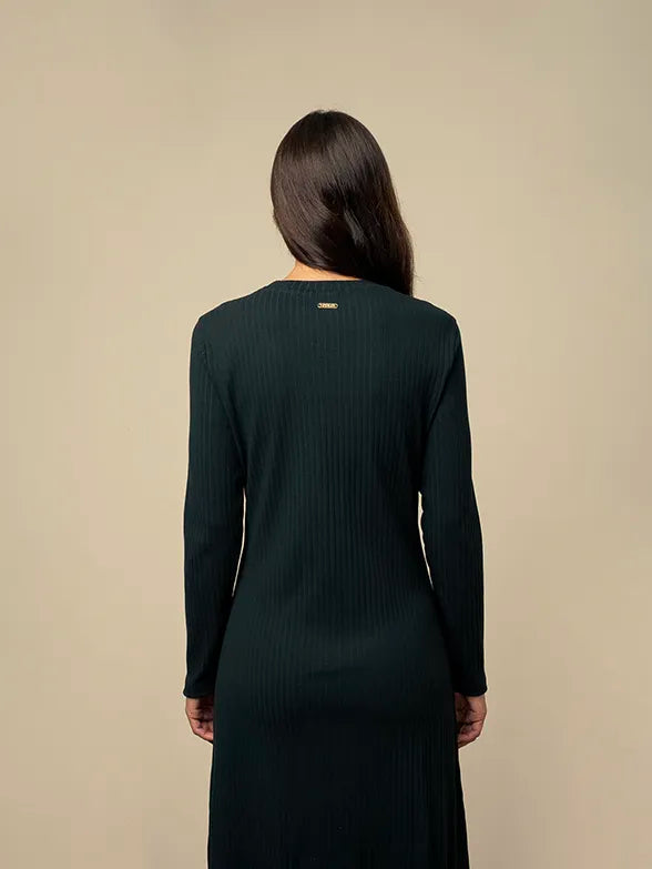 Polo Womens Lara Long Sleeve Fit & Flare Rib Dress Dark Green